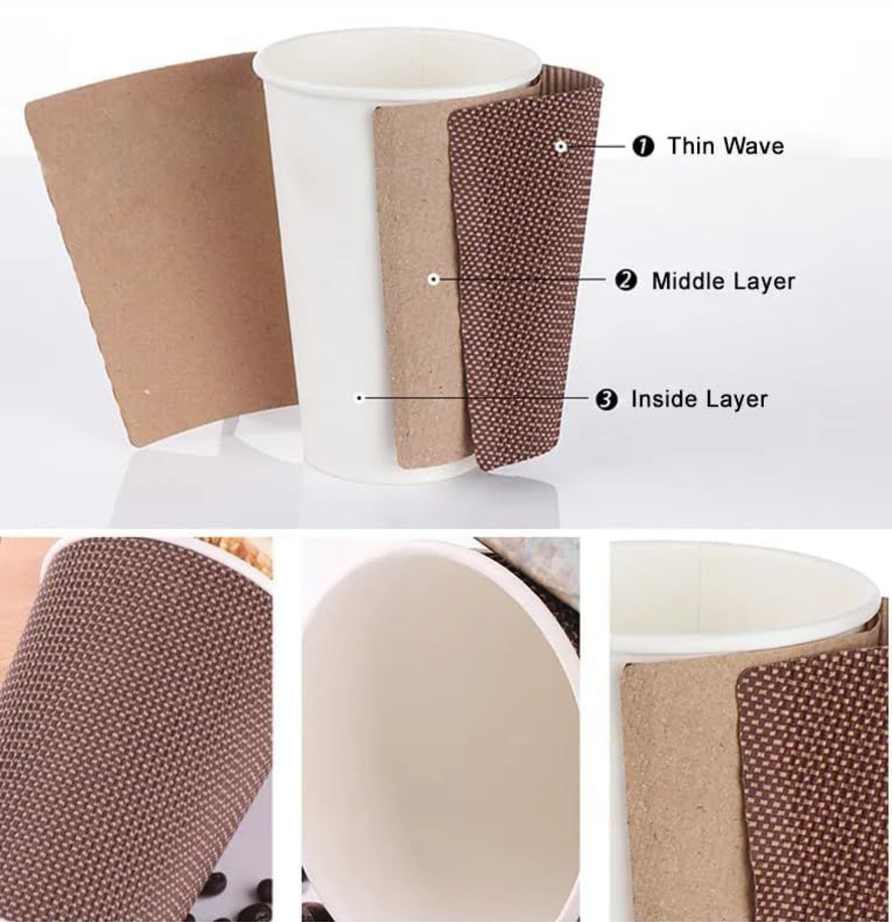 Ripple Disposable Coffee Cups 12oz (500Pack) – Double Wall Insulated Takeaway Paper Cups and Lids for Hot Drinks – Eco-Friendly, Leak-Proof, Ideal for Coffee Shops & Events