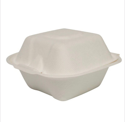 5 x 5” Bagasse Clamshells Burger Box Containers 132x132x65mm