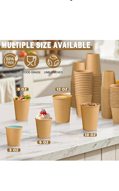 12oz Single Wall Kraft Paper Coffee Cups | Recyclable & Eco-Friendly (100 Pack)