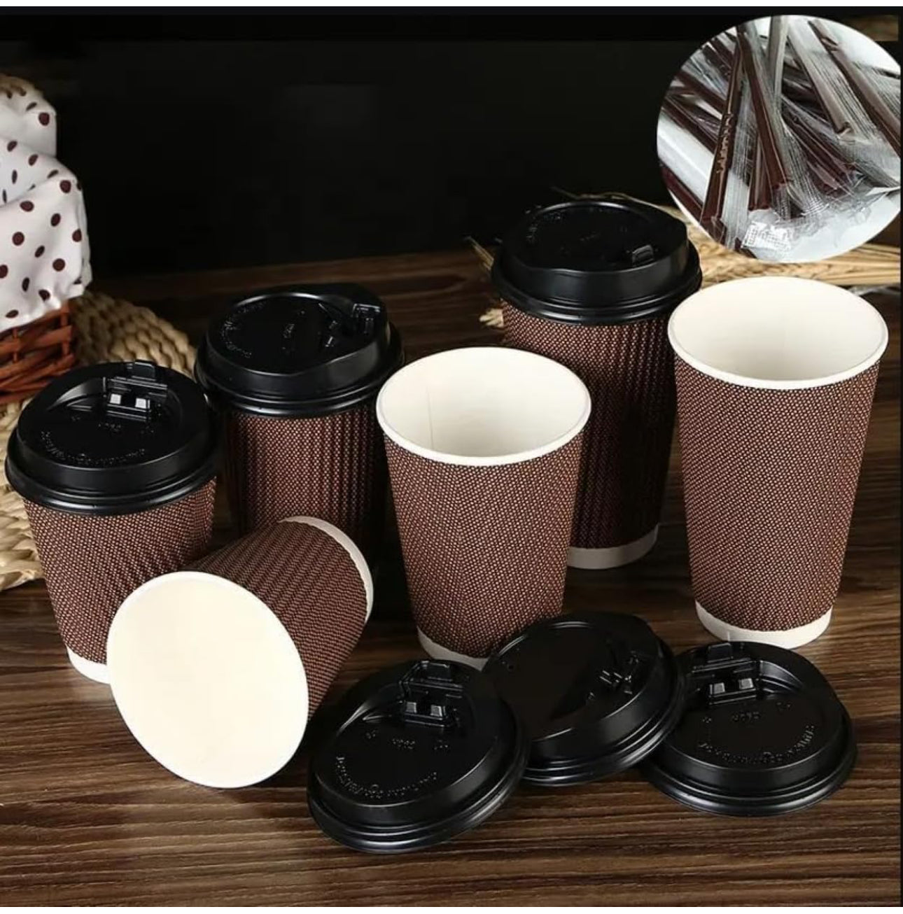 Ripple Disposable Coffee Cups 12oz (500Pack) – Double Wall Insulated Takeaway Paper Cups and Lids for Hot Drinks – Eco-Friendly, Leak-Proof, Ideal for Coffee Shops & Events