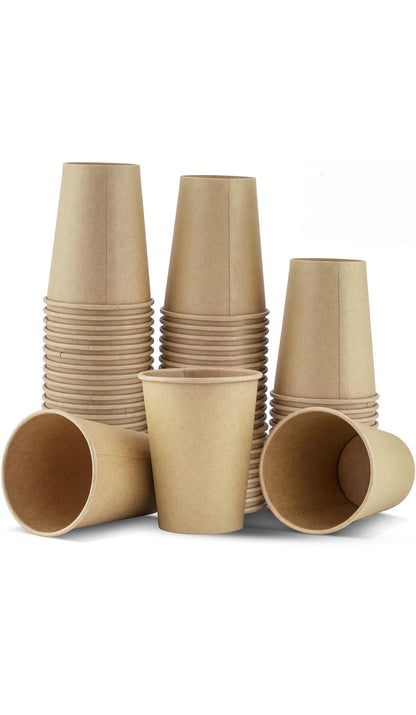 12oz Single Wall Kraft Paper Coffee Cups | Recyclable & Eco-Friendly (100 Pack)