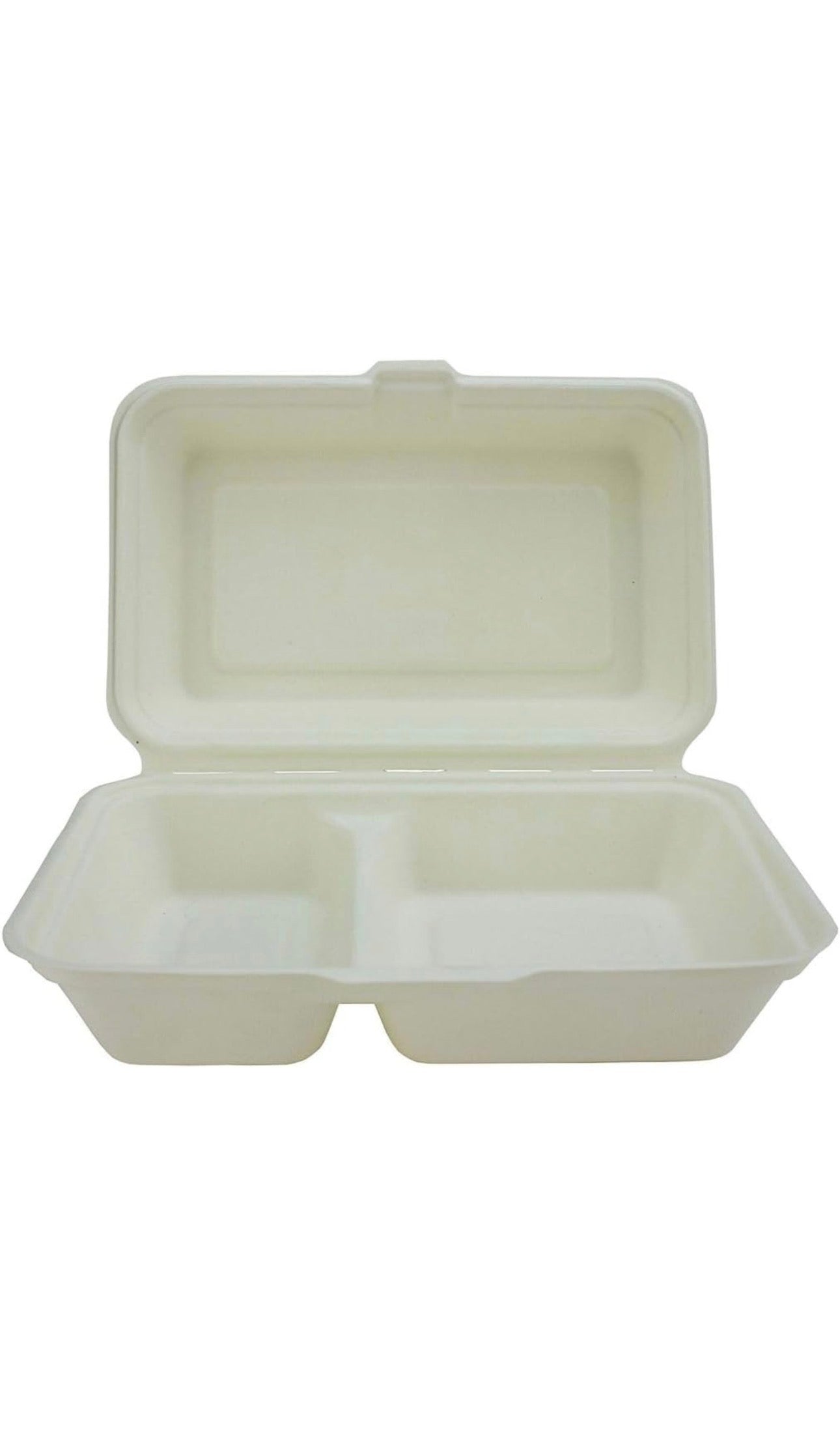 9" X 6" Bagasse Clamshells 2 Compartment Food Box Containers