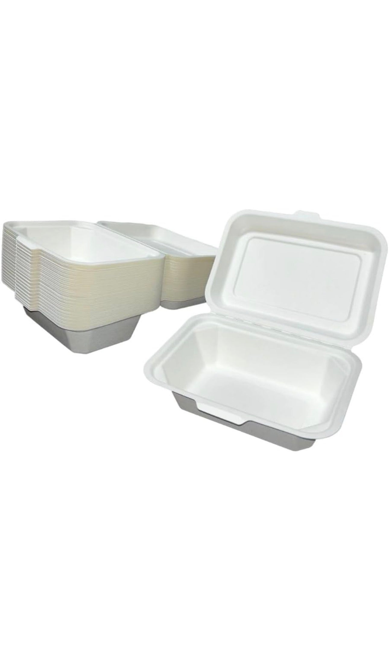 7 x5” Bagasse Clamshell Food Box Containers – 7x5 inch Biodegradable Takeaway Meal Box 600ml