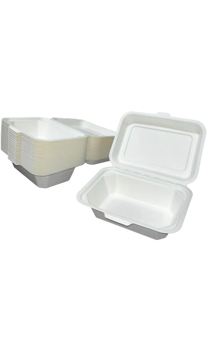 7 x5” Bagasse Clamshell Food Box Containers – 7x5 inch Biodegradable Takeaway Meal Box 600ml
