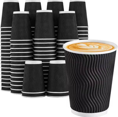 8oz Black Ripple Coffee Cups with Lids (300 Pack)