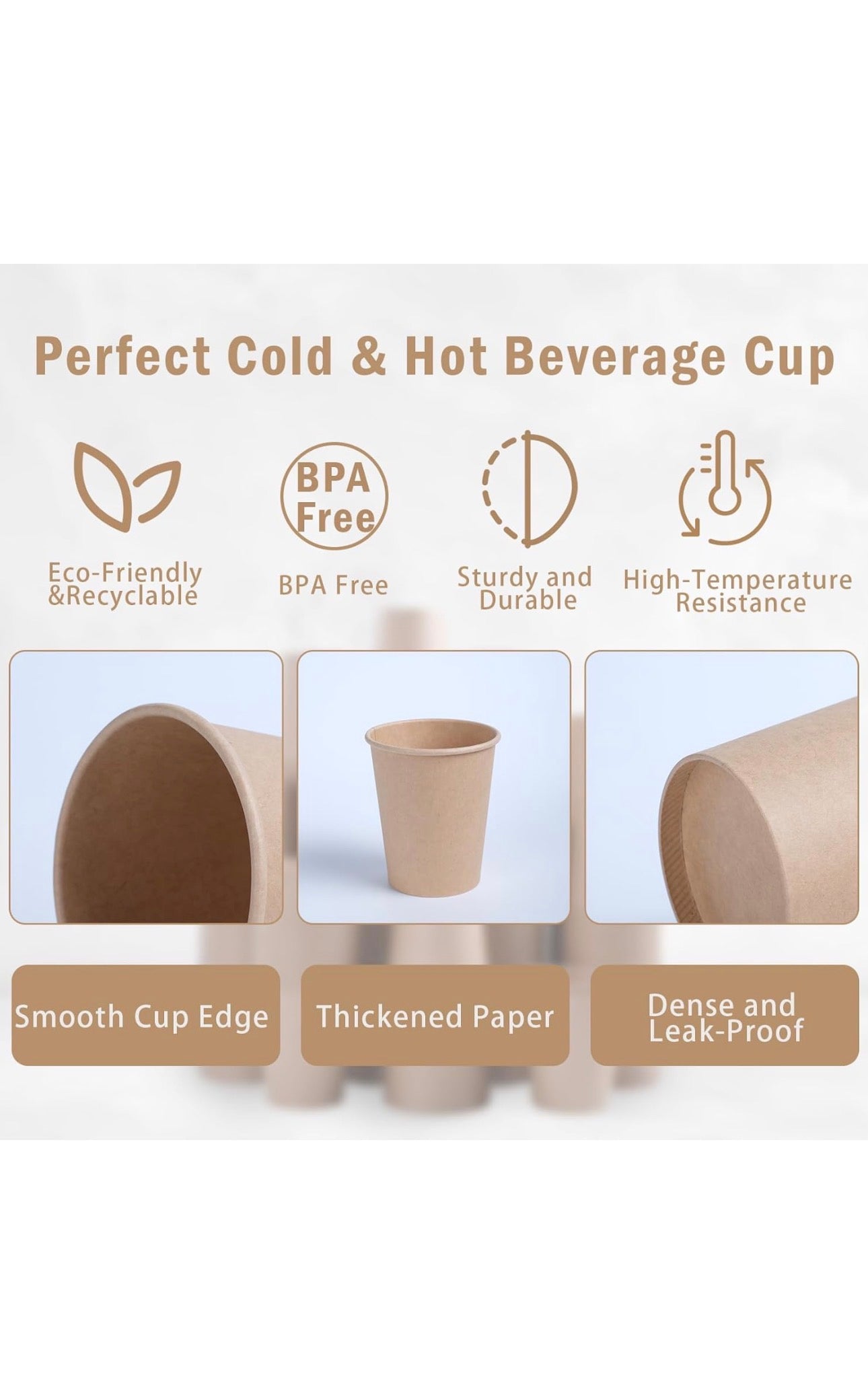 12oz Single Wall Kraft Paper Coffee Cups | Recyclable & Eco-Friendly (100 Pack)