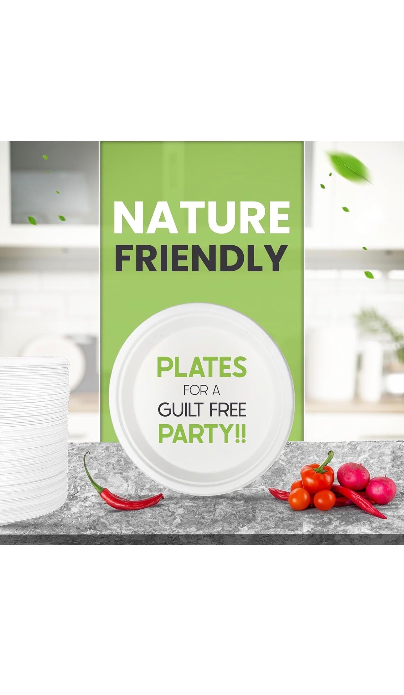 Green Disposable Sugarcane Bagasse Plates, 10 inch (25 cm)
