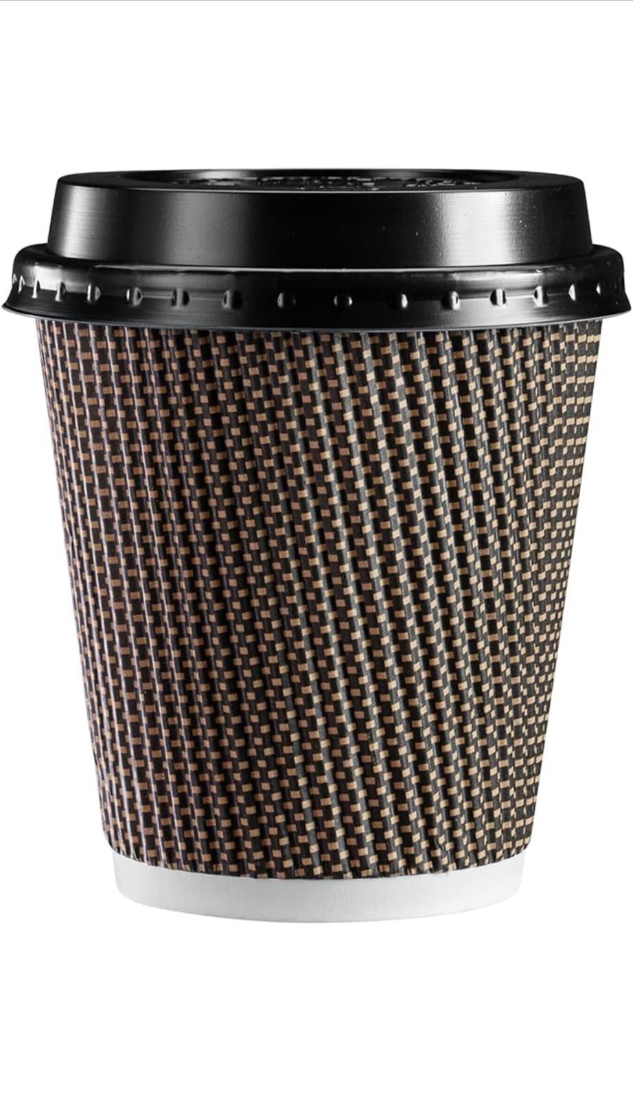 10oz Ripple Wall Disposable Coffee Cups (500 Pack) - Insulated Paper Hot Cups, Brown