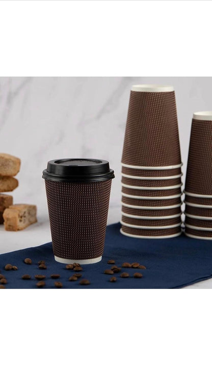 10oz Ripple Wall Disposable Coffee Cups (500 Pack) - Insulated Paper Hot Cups, Brown