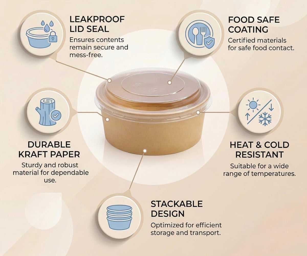 Kraft Brown Food Bowl Round Cardboard Food Container