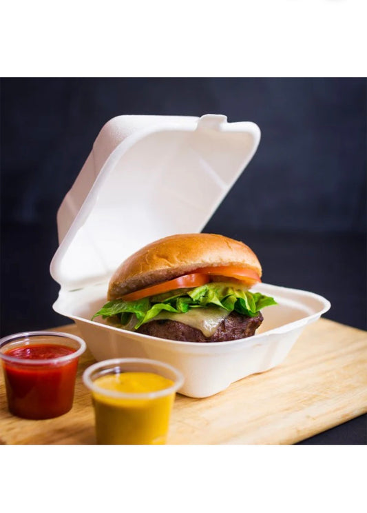 5 x 5” Bagasse Clamshells Burger Box Containers 132x132x65mm