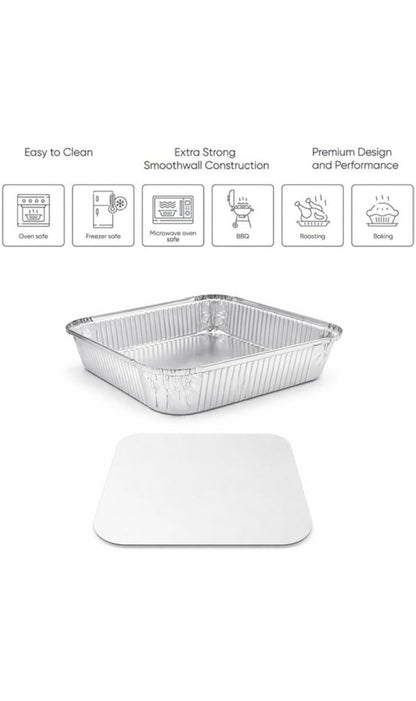 No9 Aluminium Foil Food Containers & Lids 9x9x2 ( 2” Deep )