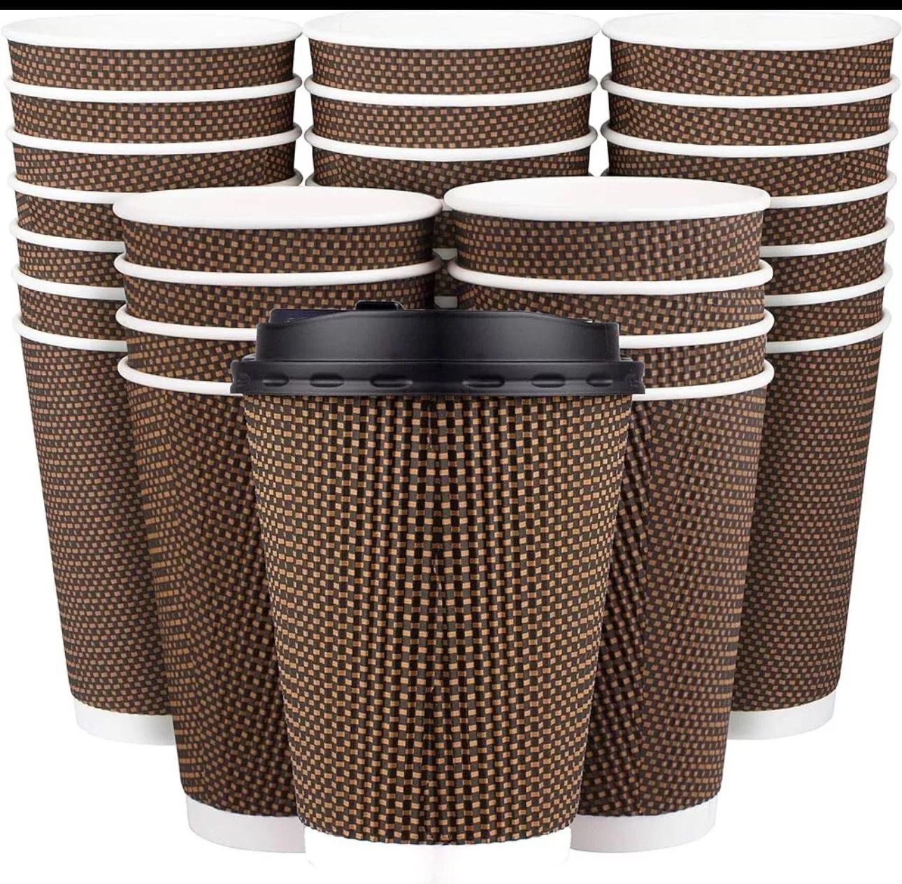 500 x 12oz Triple Wall Ripple Paper Coffee Cups Brown Vip Special Design