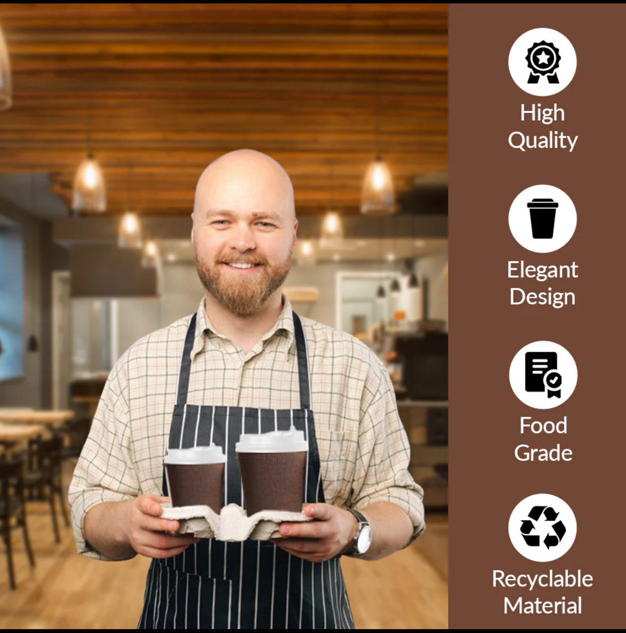 Ripple Disposable Coffee Cups 12oz (500Pack) – Double Wall Insulated Takeaway Paper Cups and Lids for Hot Drinks – Eco-Friendly, Leak-Proof, Ideal for Coffee Shops & Events