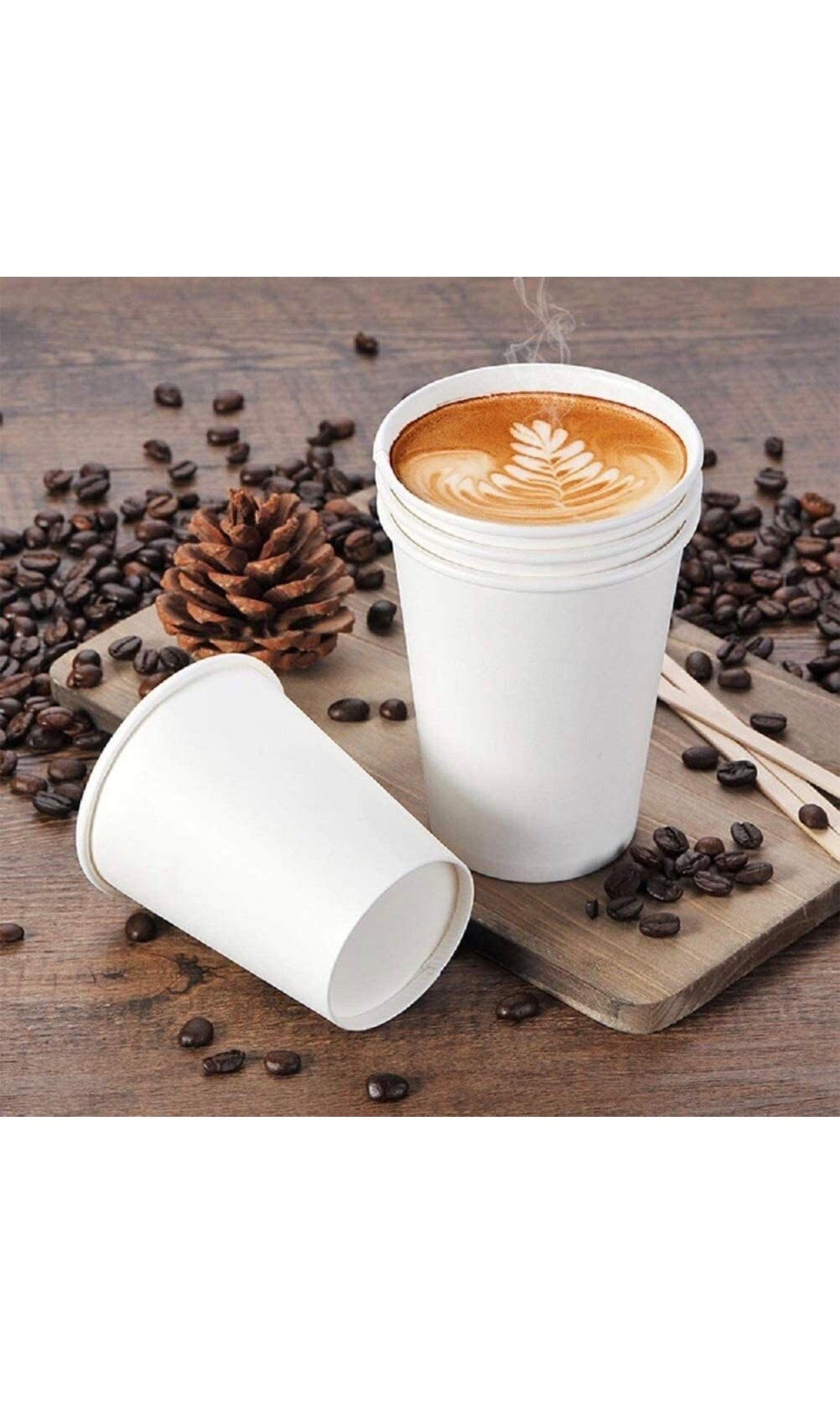 100 x 8oz White Paper Cups - Disposable & Recyclable for Hot and Cold Drinks