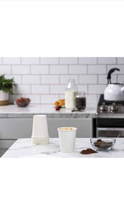 100 x 8oz White Paper Cups - Disposable & Recyclable for Hot and Cold Drinks