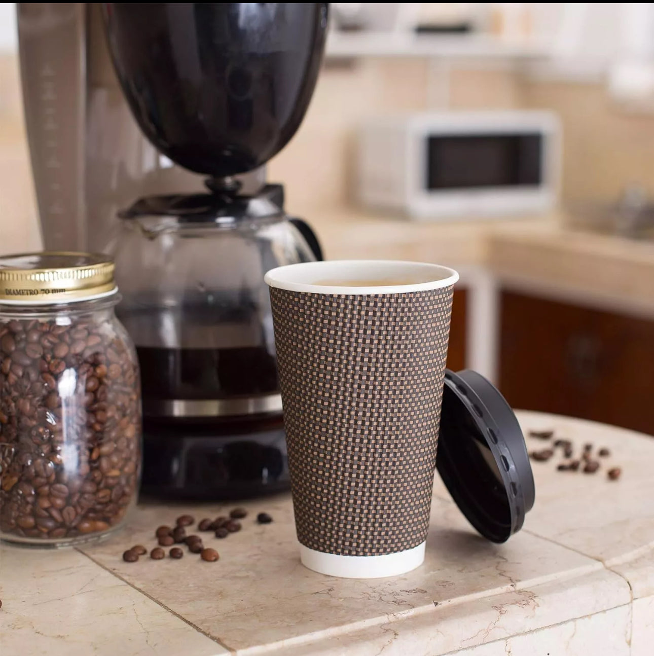 Ripple Disposable Coffee Cups 12oz (500Pack) – Double Wall Insulated Takeaway Paper Cups and Lids for Hot Drinks – Eco-Friendly, Leak-Proof, Ideal for Coffee Shops & Events