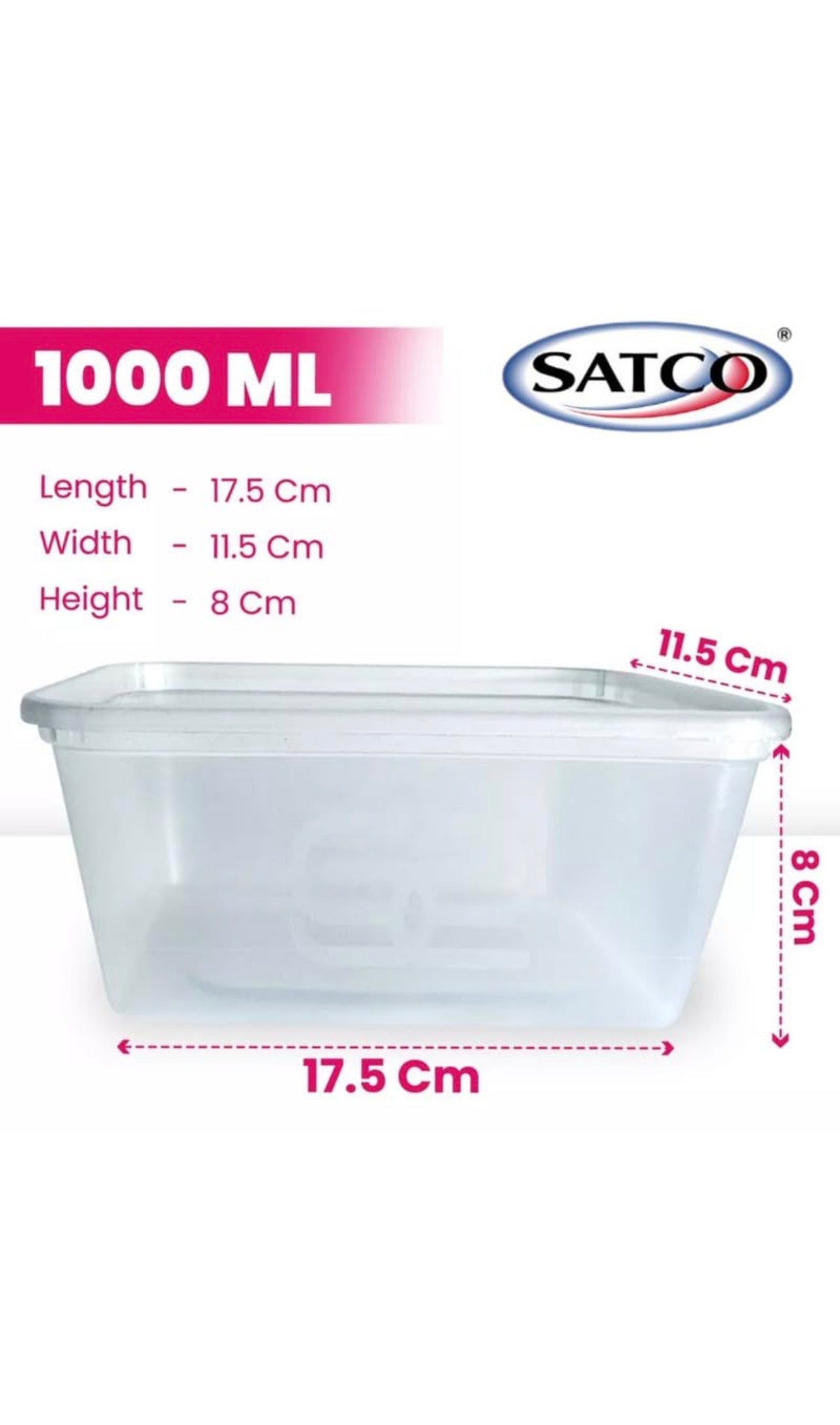 Satco Food Containers 1000ml with Lids Microwave Safe