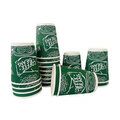 8oz Disposable Green Triple Wall Ripple Paper Cups Recyclable (300 Pack)