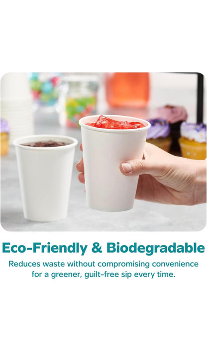 100 x 8oz White Paper Cups - Disposable & Recyclable for Hot and Cold Drinks