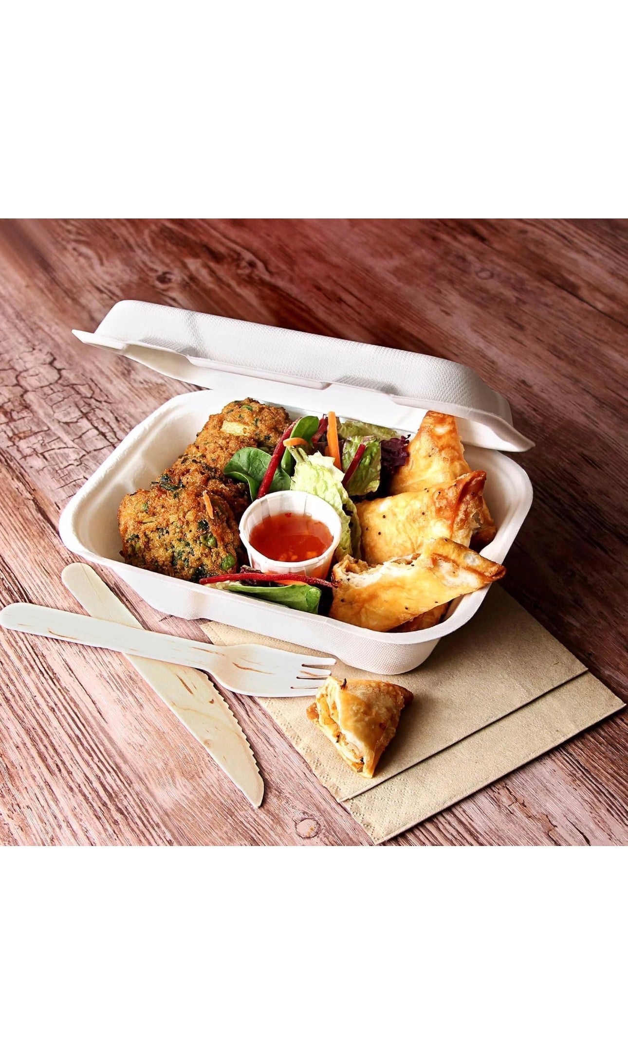 7 x5” Bagasse Clamshell Food Box Containers – 7x5 inch Biodegradable Takeaway Meal Box 600ml