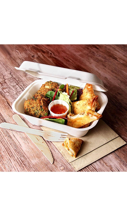 7 x5” Bagasse Clamshell Food Box Containers – 7x5 inch Biodegradable Takeaway Meal Box 600ml