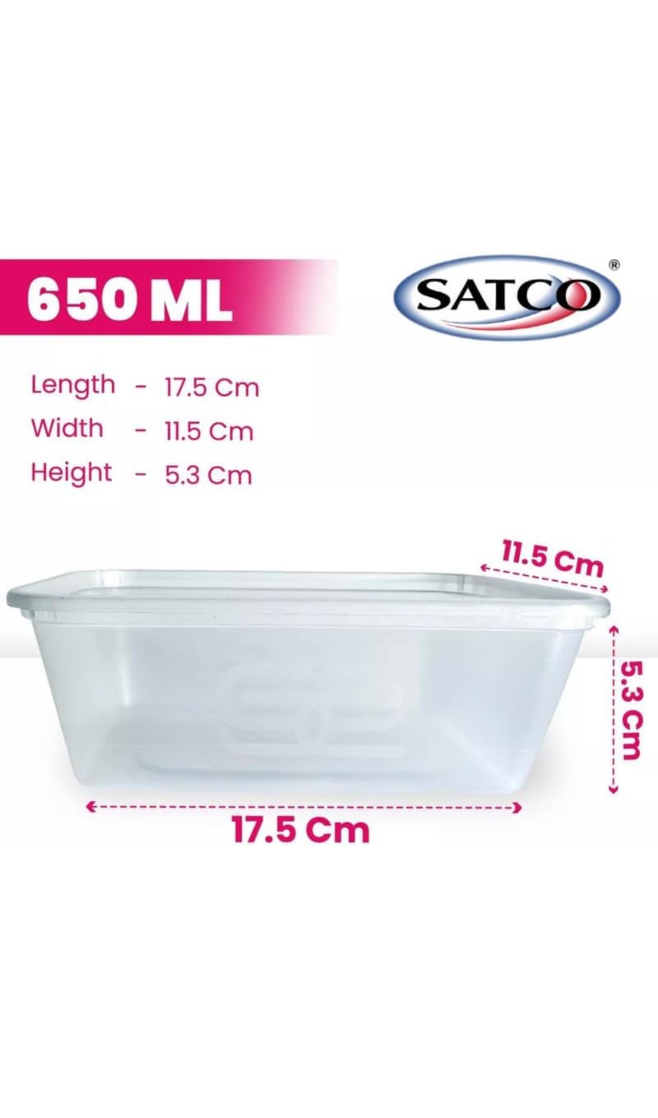 Satco Food Containers 650ml with Lids - Pack Microwave Safe