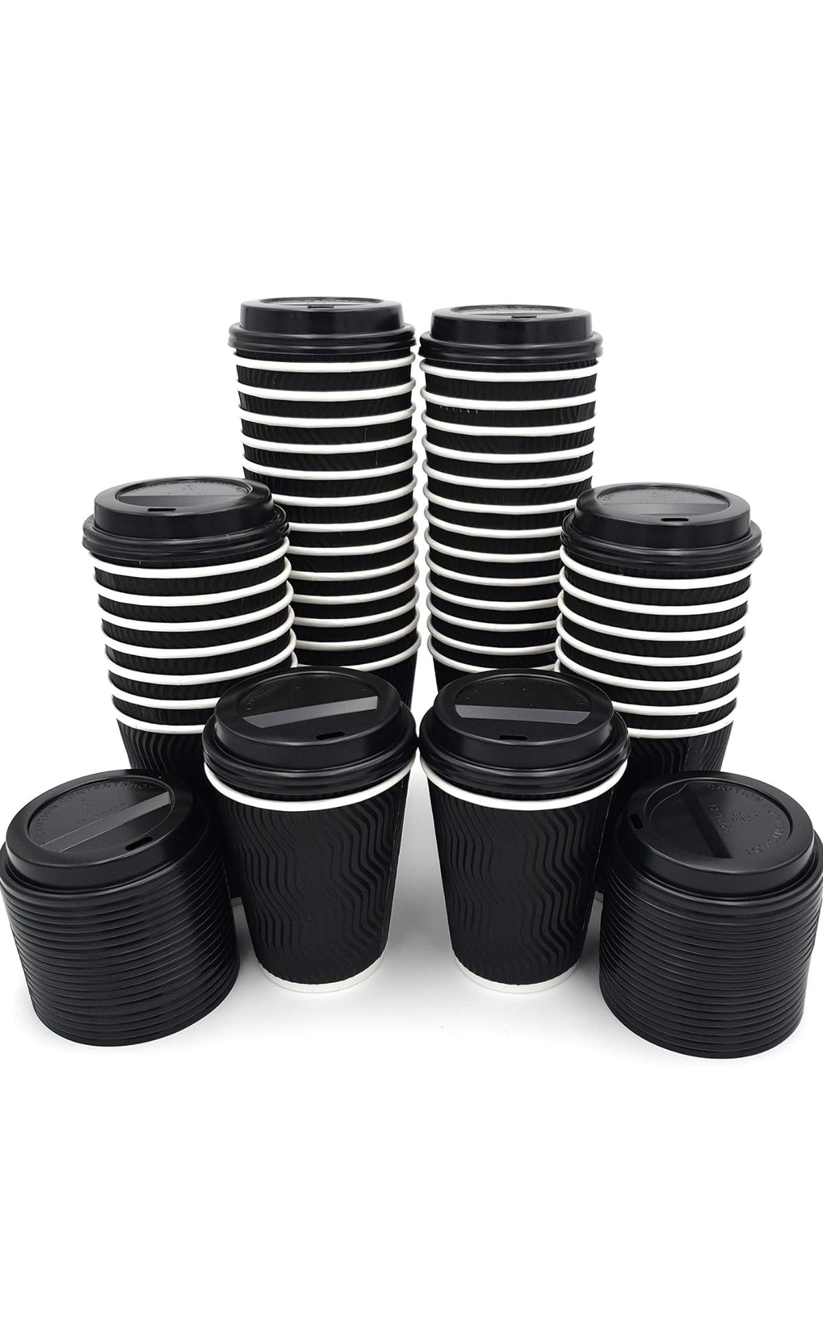 8oz Black Ripple Coffee Cups with Lids (300 Pack)