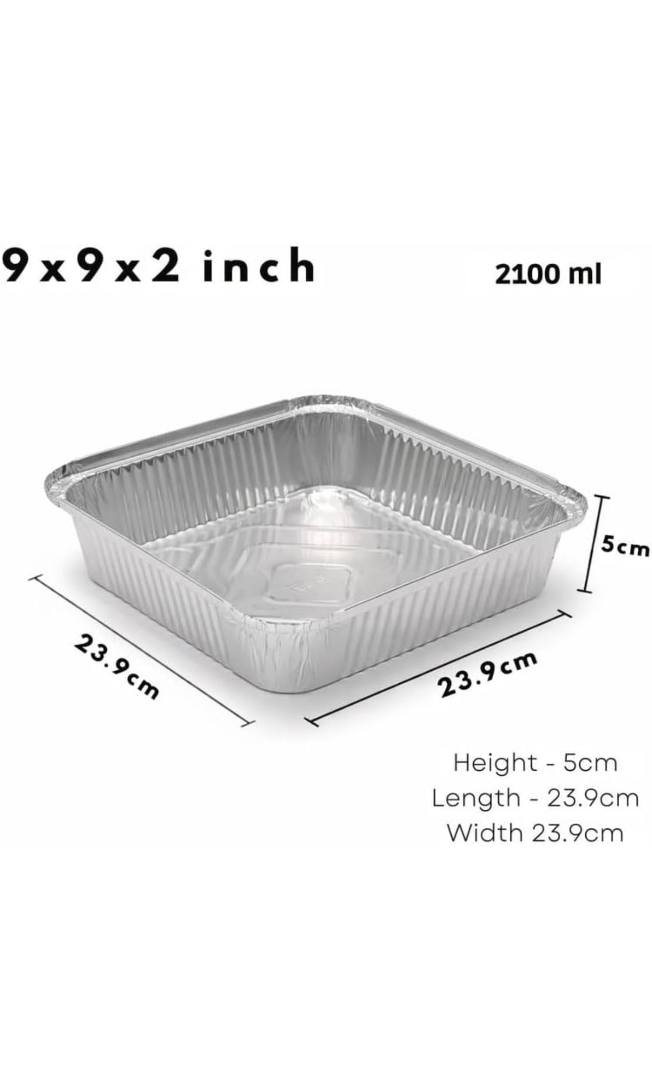 No9 Aluminium Foil Food Containers & Lids 9x9x2 ( 2” Deep )