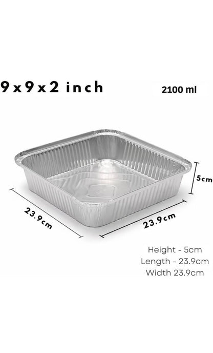 No9 Aluminium Foil Food Containers & Lids 9x9x2 ( 2” Deep )