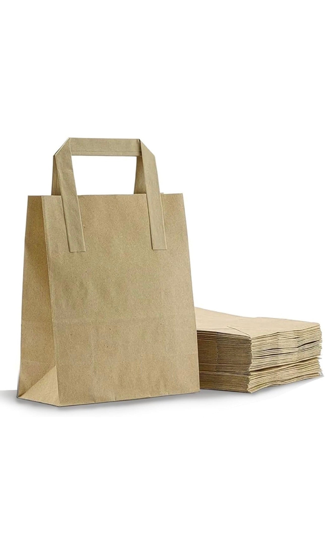 Medium Kraft Handled Paper Carrier Bag - 100 Pack (22cm x 11cm x 25cm)