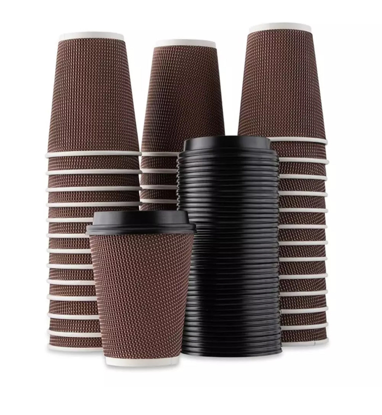 Ripple Disposable Coffee Cups 12oz (500Pack) – Double Wall Insulated Takeaway Paper Cups and Lids for Hot Drinks – Eco-Friendly, Leak-Proof, Ideal for Coffee Shops & Events