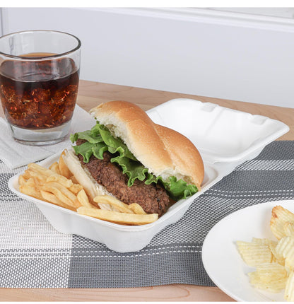 6” Bagasse Clamshell Takeaway Food Box Containers - 6 x 6 inch Burger Box