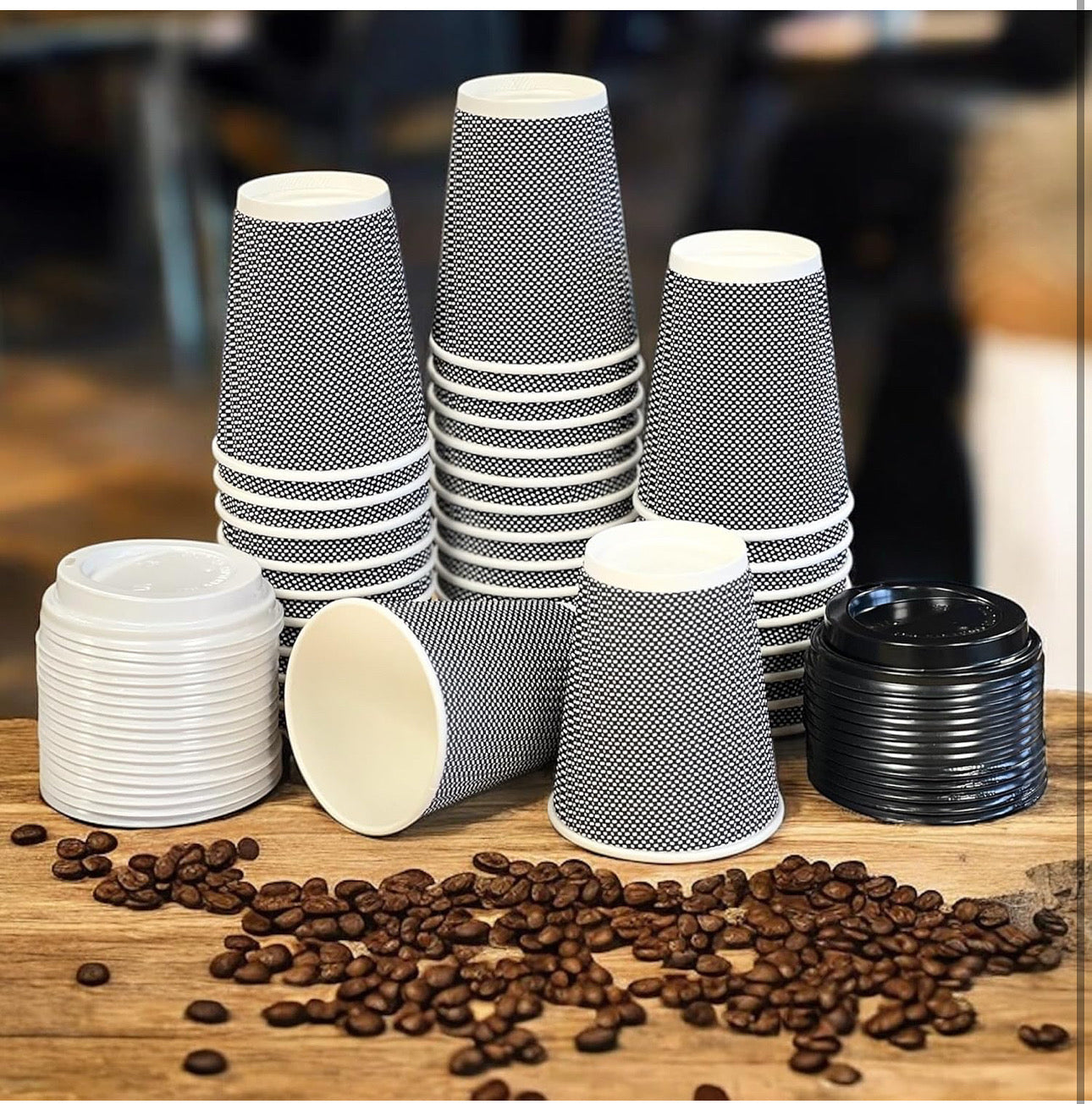 Ripple Disposable Coffee Cups 12oz (500Pack) – Double Triple Wall Insulated Takeaway Paper Cups and Lids for Hot Drinks – Eco-Friendly, Leak-Proof, Ideal for Coffee Shops & Events