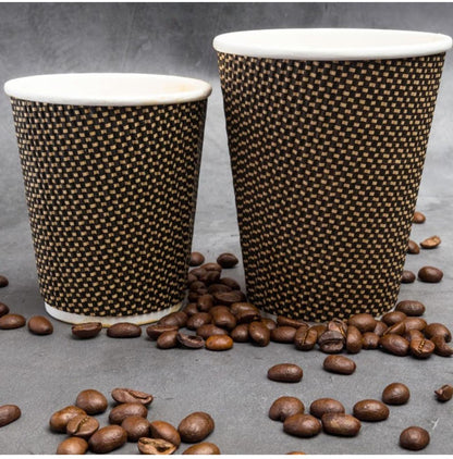 12oz Ripple Wall Disposable Coffee Cups (500 Pack) - Insulated Paper Hot Cups, Brown