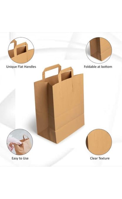 Medium Kraft Handled Paper Carrier Bag - 100 Pack (22cm x 11cm x 25cm)