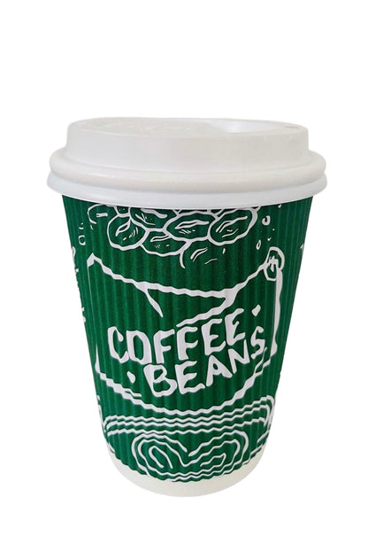 12oz Green Triple Wall Ripple Paper Cups Disposable, Recyclable - 500 Pack