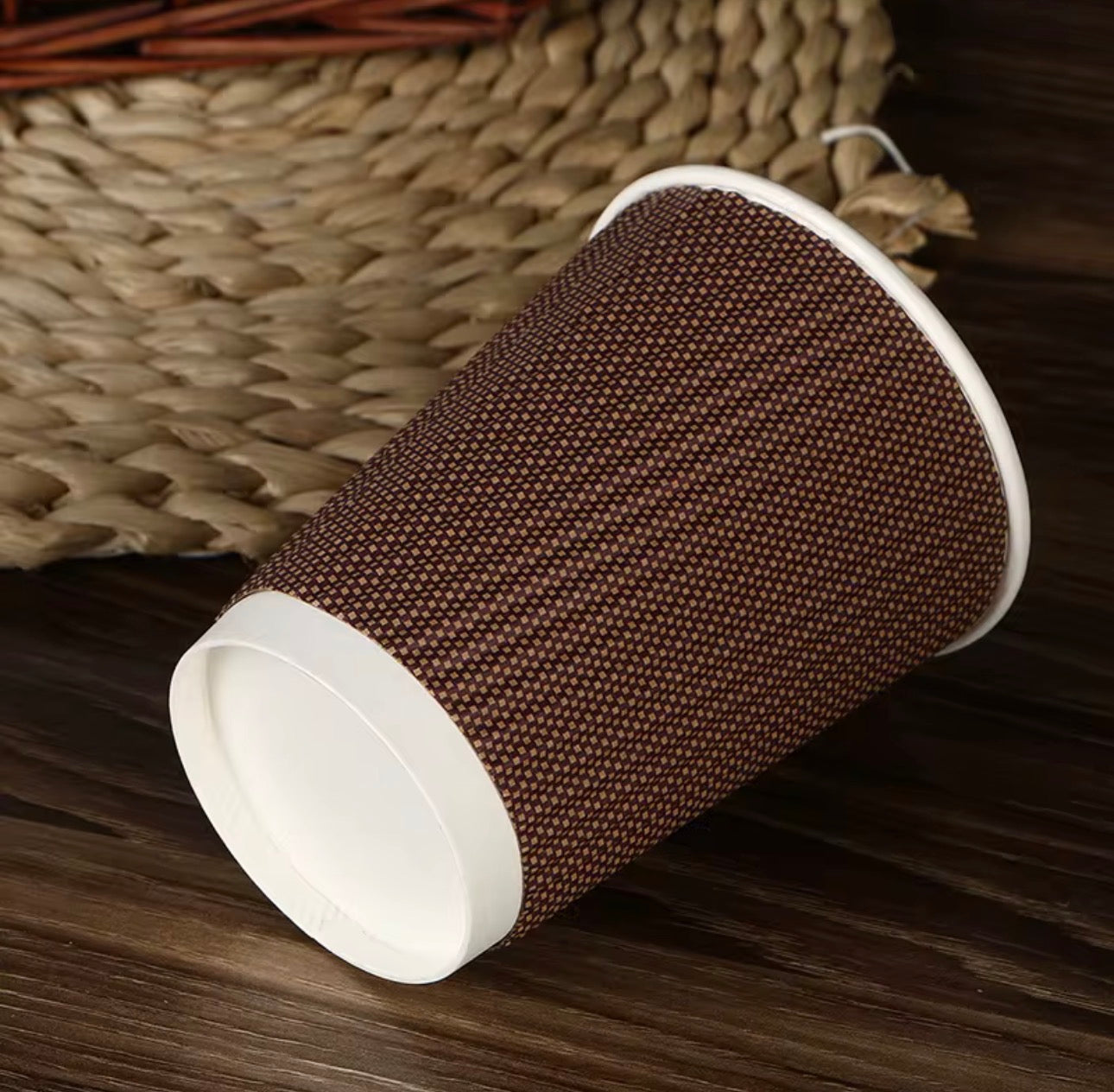12oz Triple Wall Disposable Ripple Paper Coffee Cups (100 Pack) - Brown