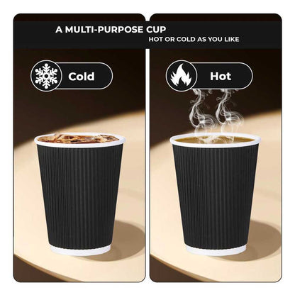Black Ripple Insulated Paper Coffee Cups 12oz (100 Pack)