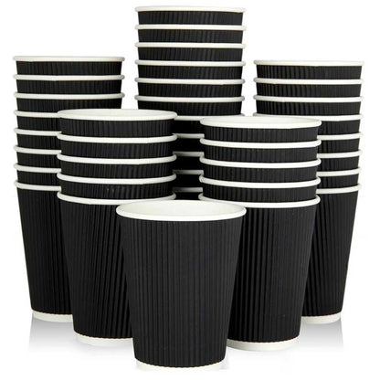 Black Ripple Insulated Paper Coffee Cups 12oz (100 Pack)