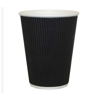 Black Ripple Insulated Paper Coffee Cups 12oz (100 Pack)