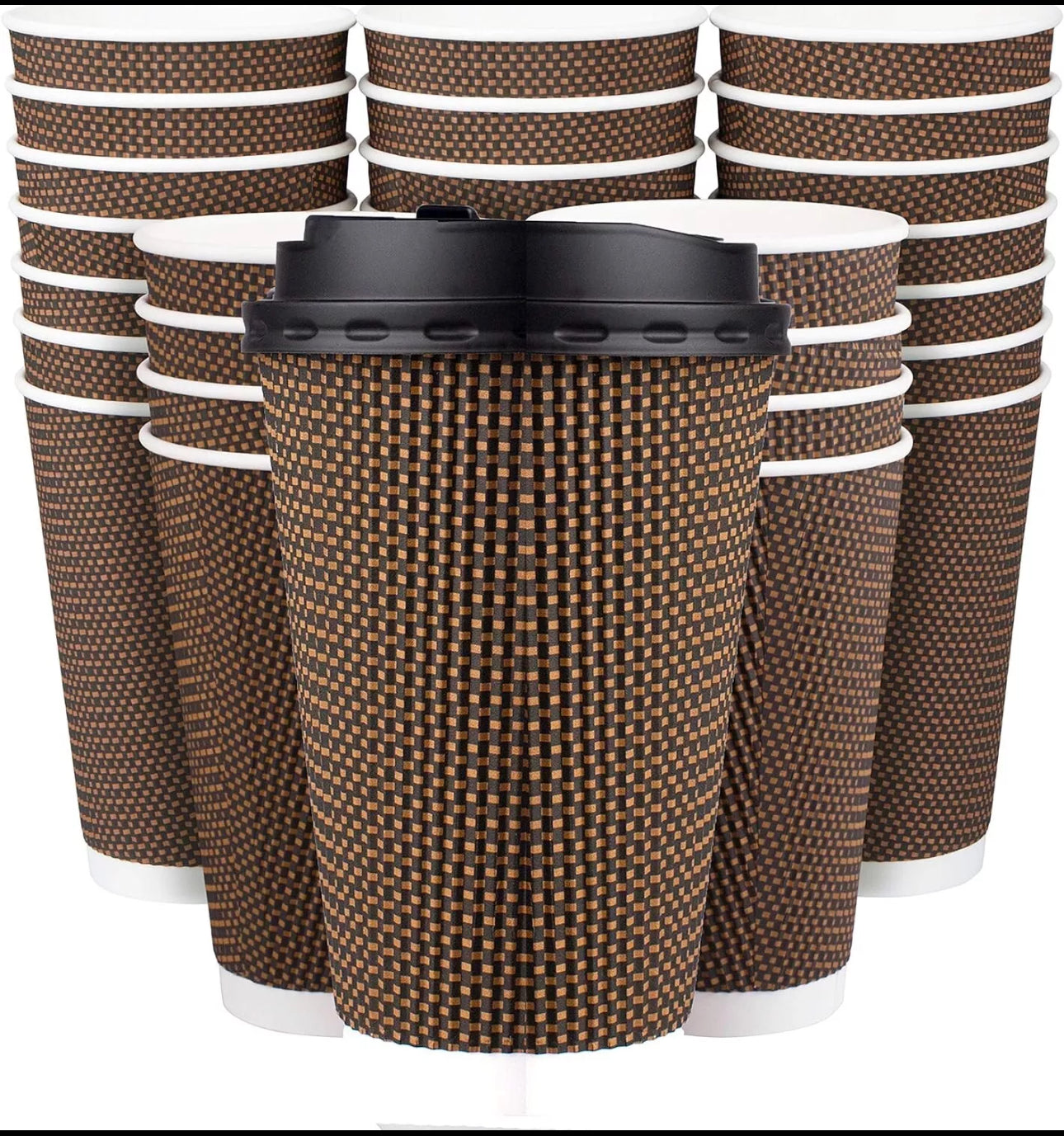 Ripple Disposable Coffee Cups 12oz (500Pack) – Double Wall Insulated Takeaway Paper Cups and Lids for Hot Drinks – Eco-Friendly, Leak-Proof, Ideal for Coffee Shops & Events