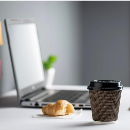 10oz Ripple Wall Disposable Coffee Cups (500 Pack) - Insulated Paper Hot Cups, Brown