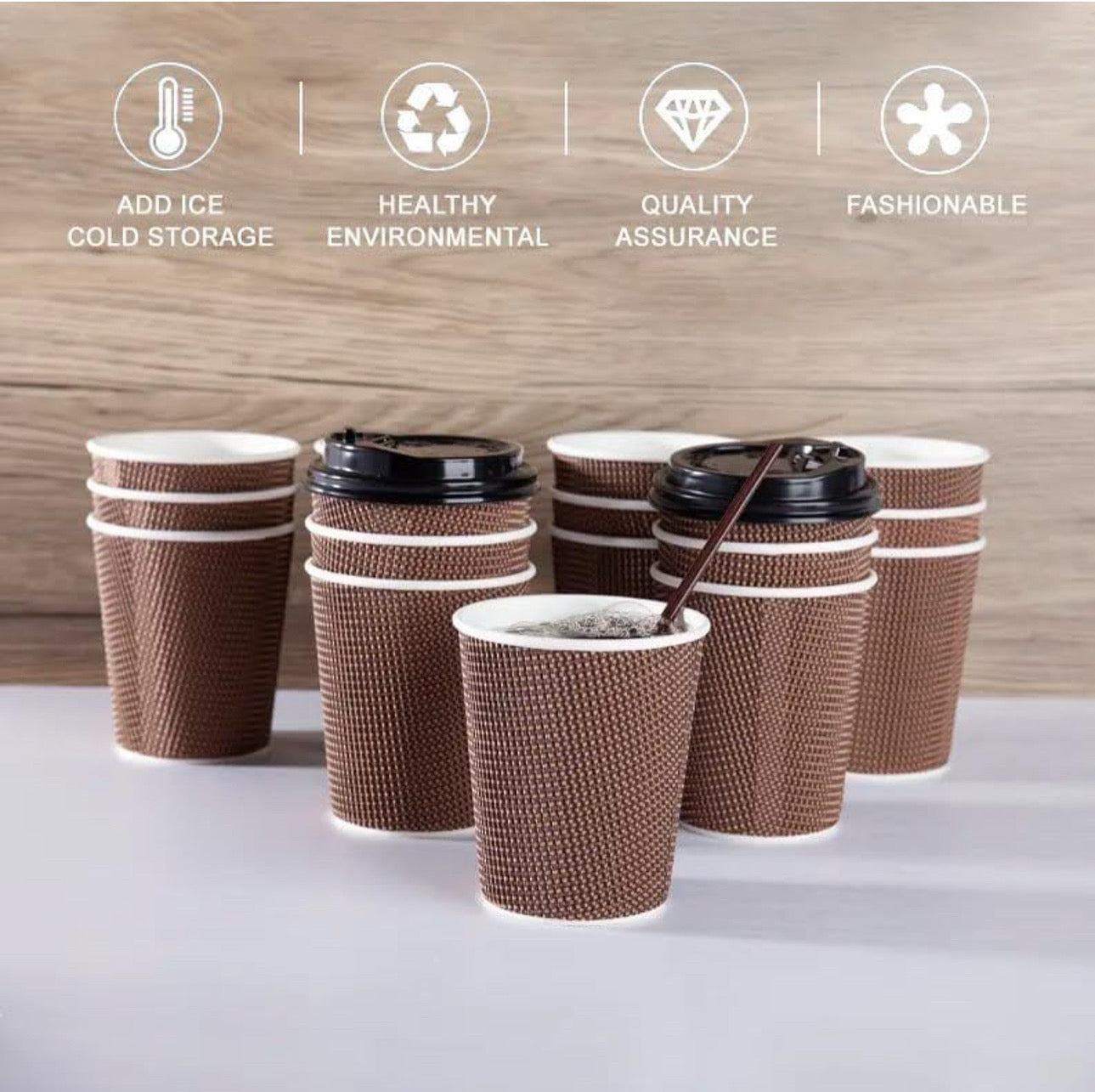 Ripple Disposable Coffee Cups 12oz (500Pack) – Double Wall Insulated Takeaway Paper Cups and Lids for Hot Drinks – Eco-Friendly, Leak-Proof, Ideal for Coffee Shops & Events