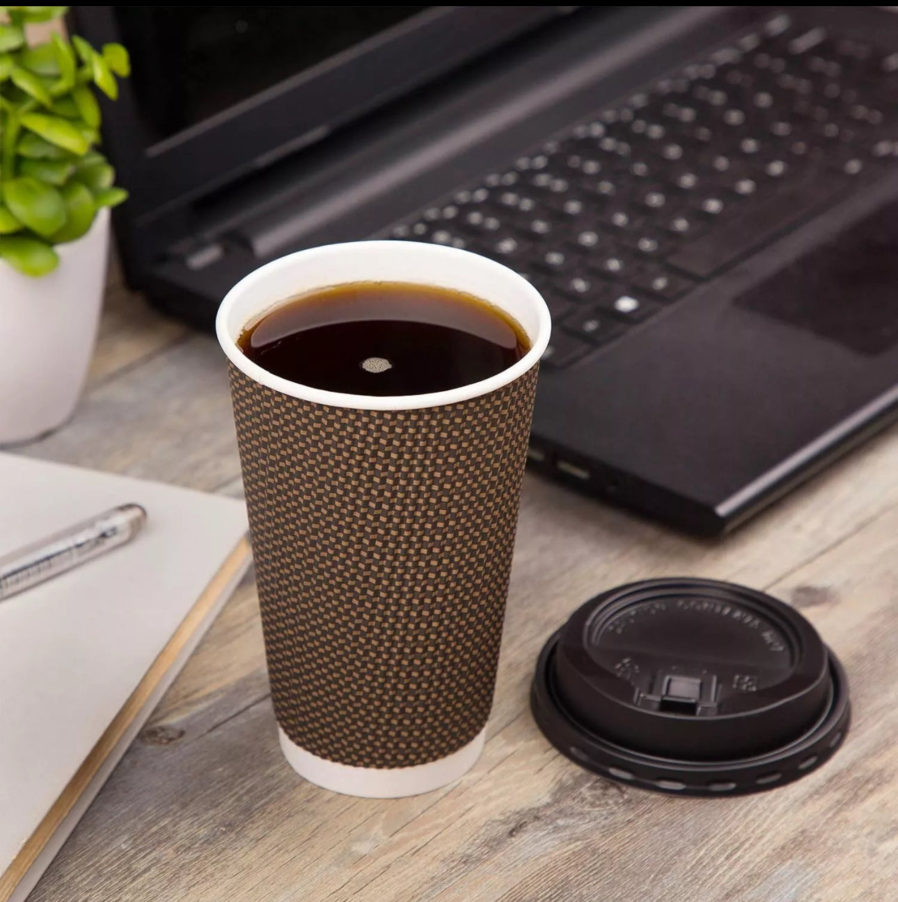 Ripple Disposable Coffee Cups 12oz (500Pack) – Double Wall Insulated Takeaway Paper Cups and Lids for Hot Drinks – Eco-Friendly, Leak-Proof, Ideal for Coffee Shops & Events
