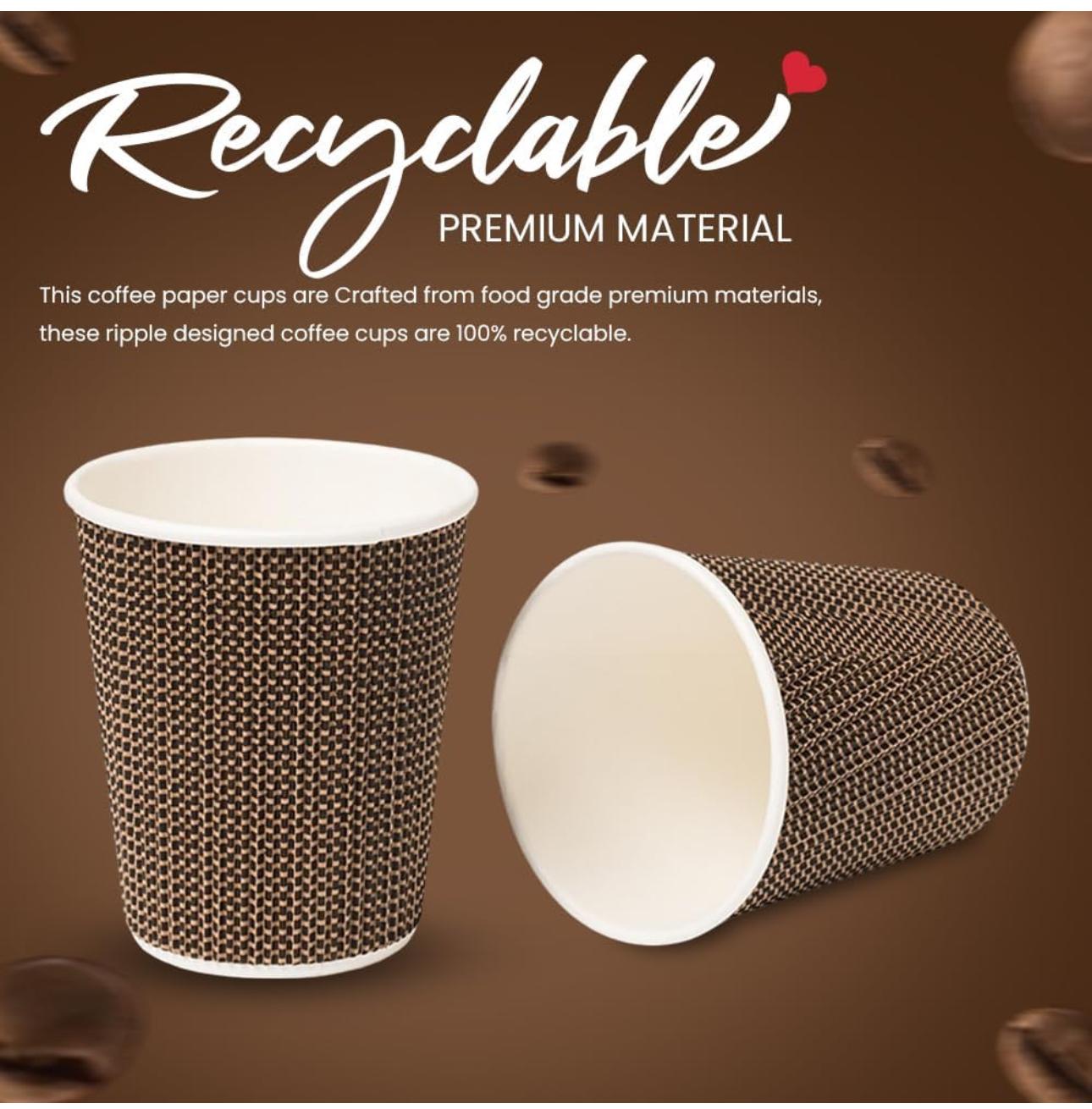 12oz Triple Wall Disposable Ripple Paper Coffee Cups (100 Pack) - Brown