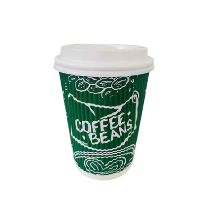 8oz Disposable Green Triple Wall Ripple Paper Cups Recyclable (400 Pack)