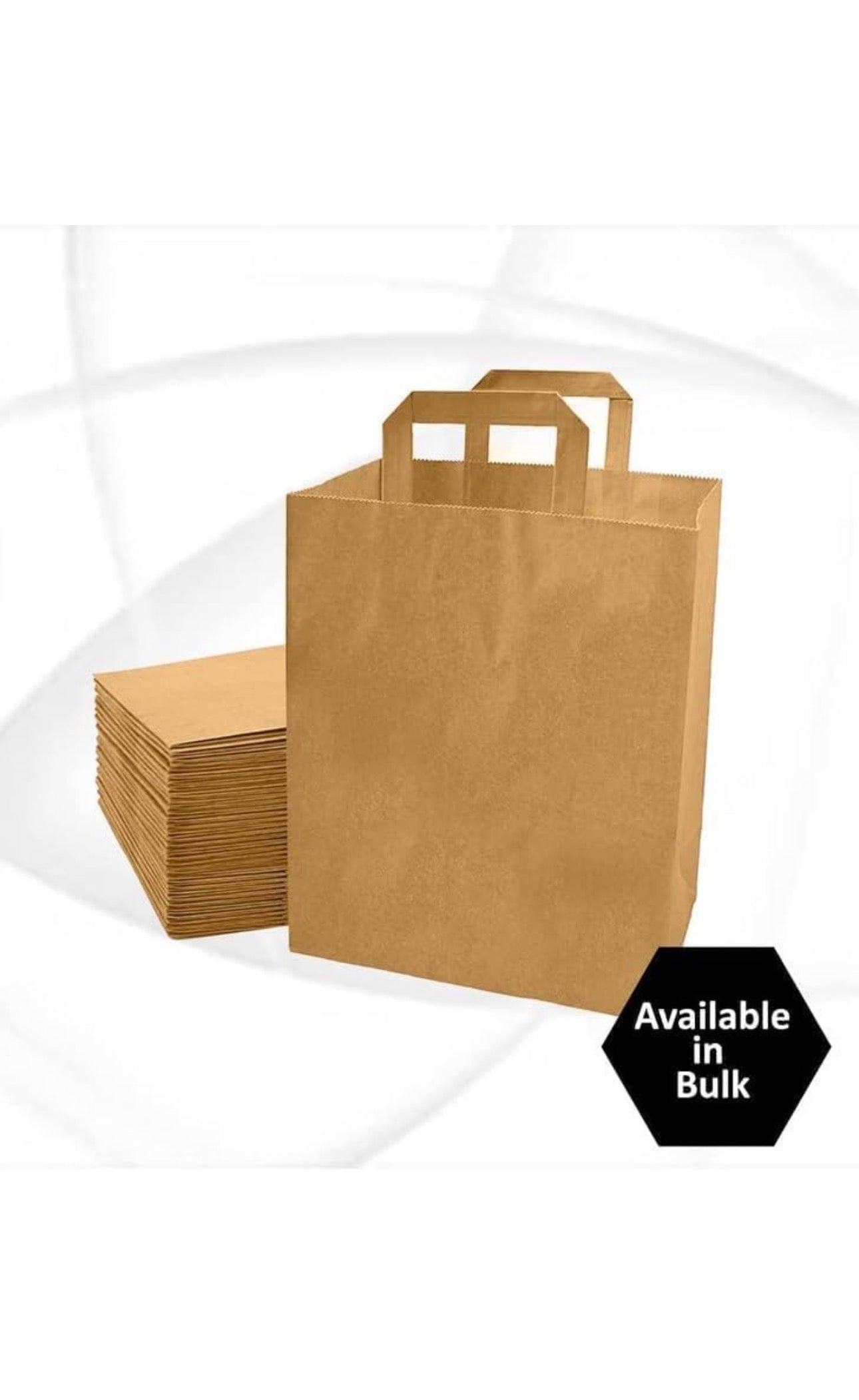 Medium Kraft Handled Paper Carrier Bag - 100 Pack (22cm x 11cm x 25cm)