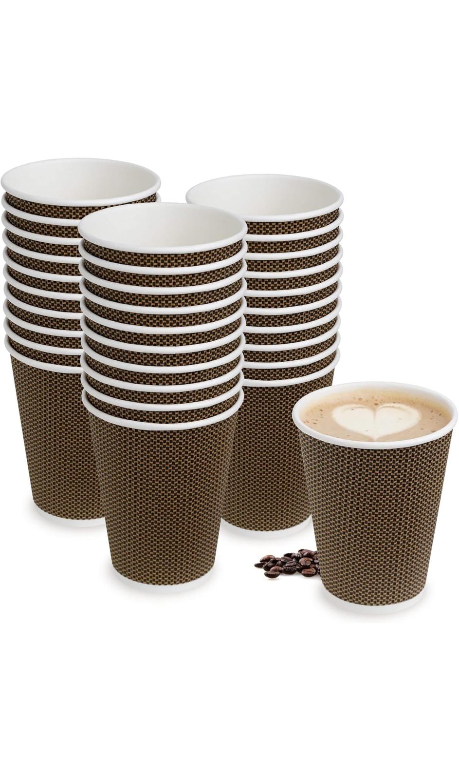 12oz Triple Wall Disposable Ripple Paper Coffee Cups (100 Pack) - Brown