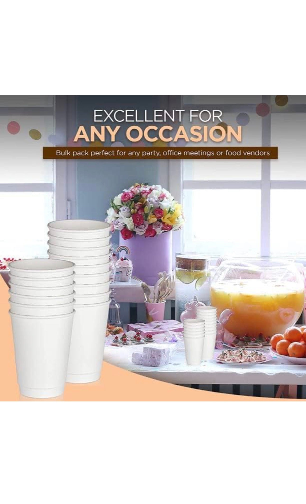 100 x 8oz White Paper Cups - Disposable & Recyclable for Hot and Cold Drinks